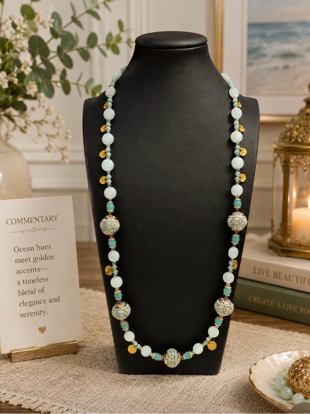 Artisan Aquamarine and Indonesian Beaded Necklace w/18k Gold-Filled Spacer Beads